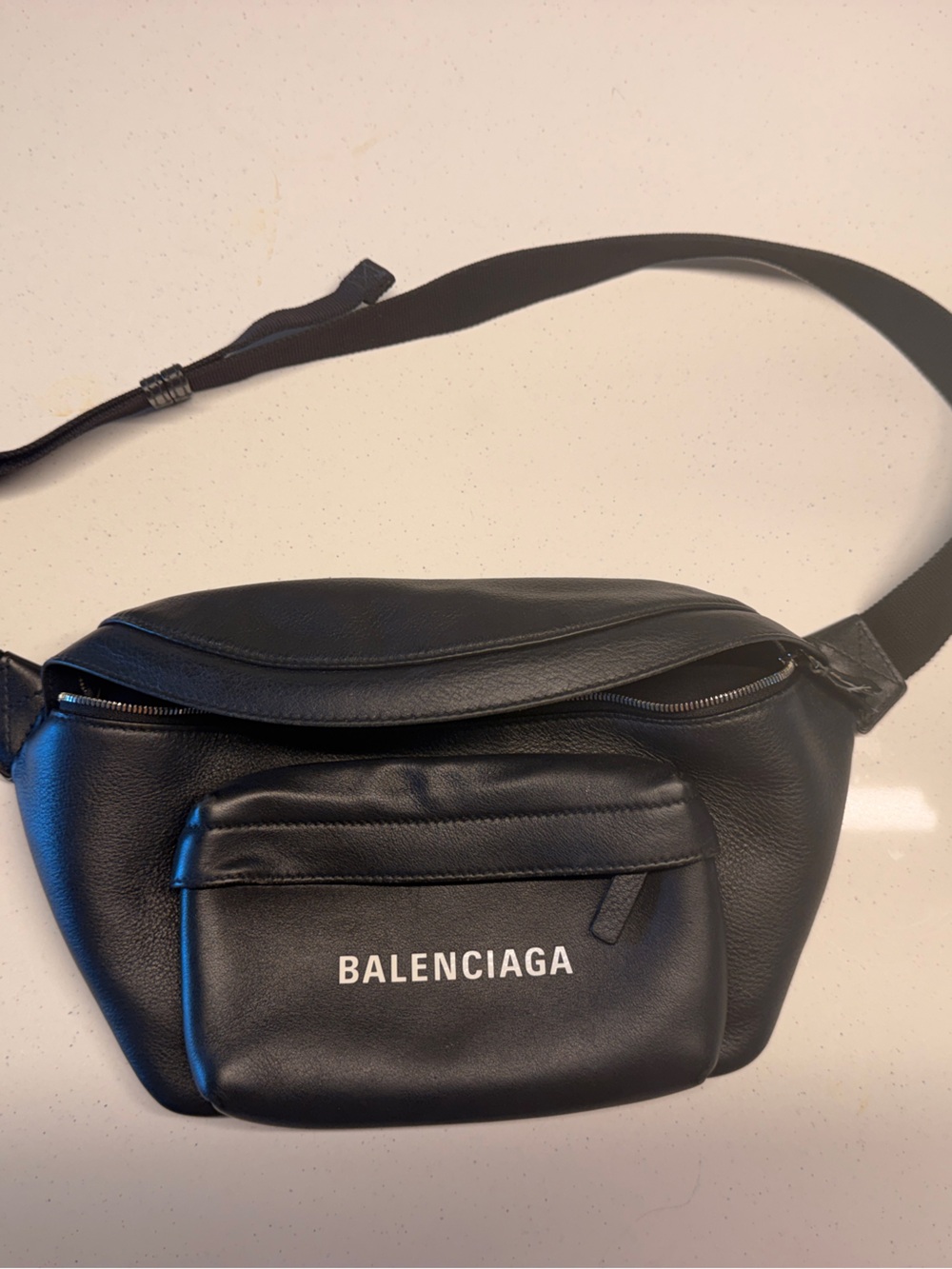 Balenciaga Black Leather Logo Belt Bag